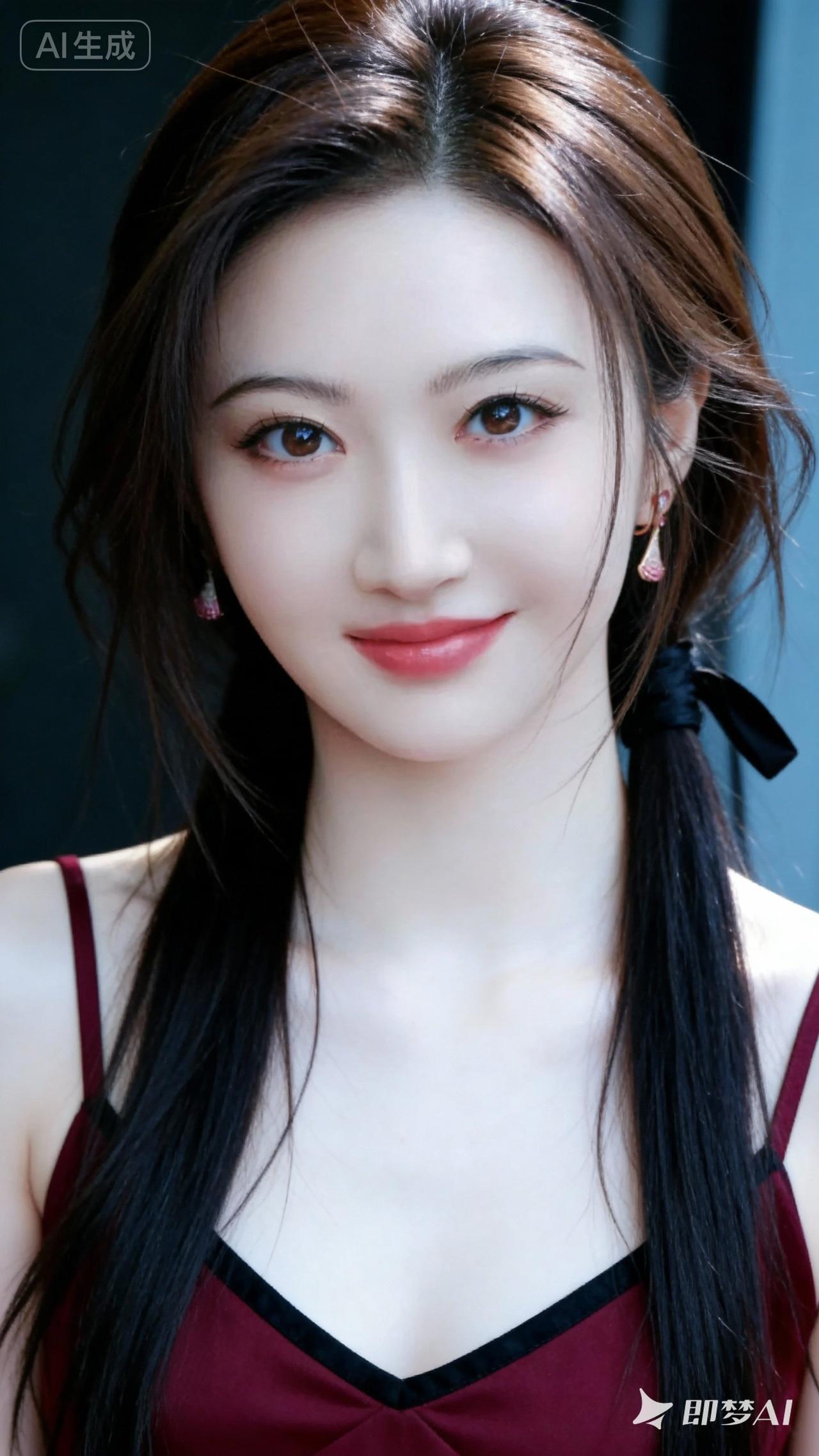 甜美少女风，温柔笑容，红发飘逸，尽显青春活力！🌸💖