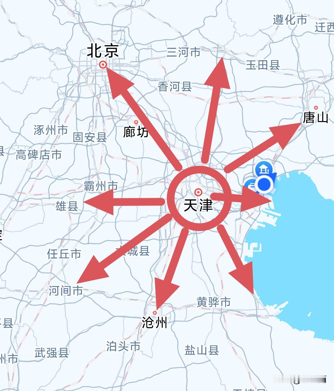 天津市，才是位置的天花板1，想去海边，半小时到滨海2，想去爬山，一个多点到蓟