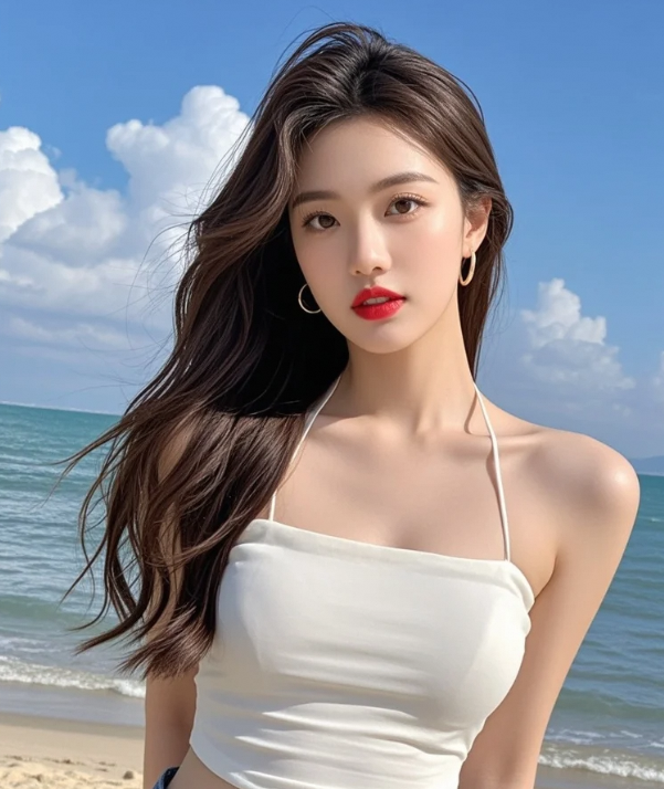 海滩上的她美得宛如画中仙