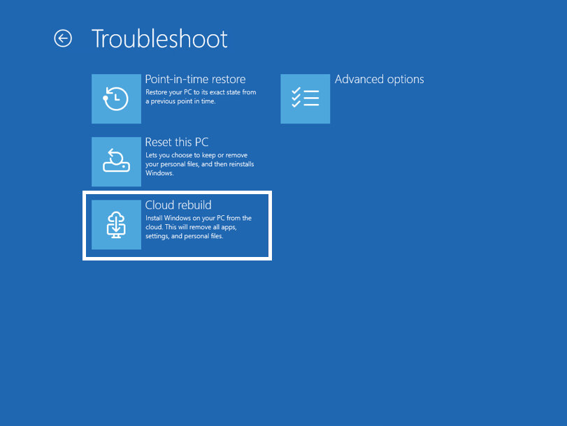 Microsoft在其Windows恢复流程中新增了一项功能。该新功能名为CloudRebuild，