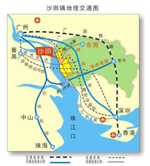 接虎门二桥连接线及广深沿江高速公路,经沙田,厚街,大岭山,寮步