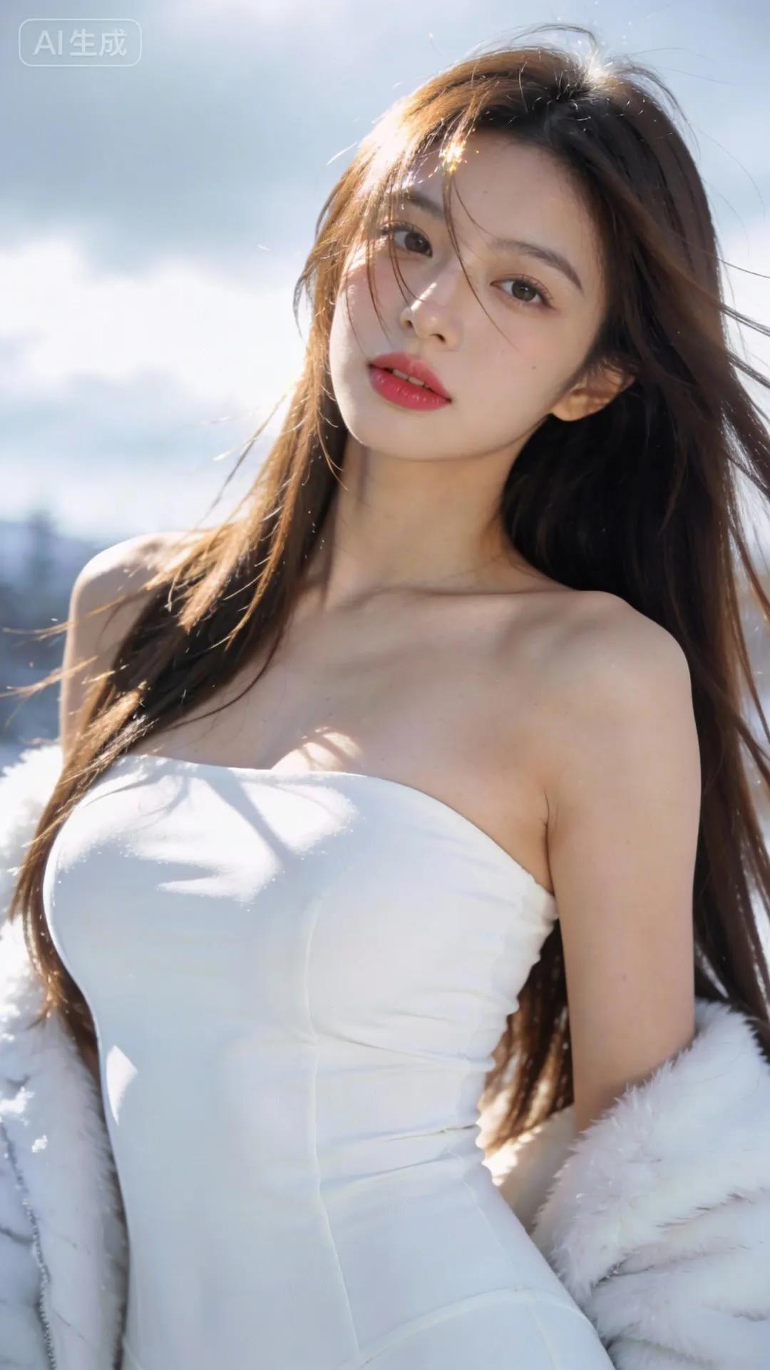 冬日暖阳下的白裙仙子，温柔又迷人