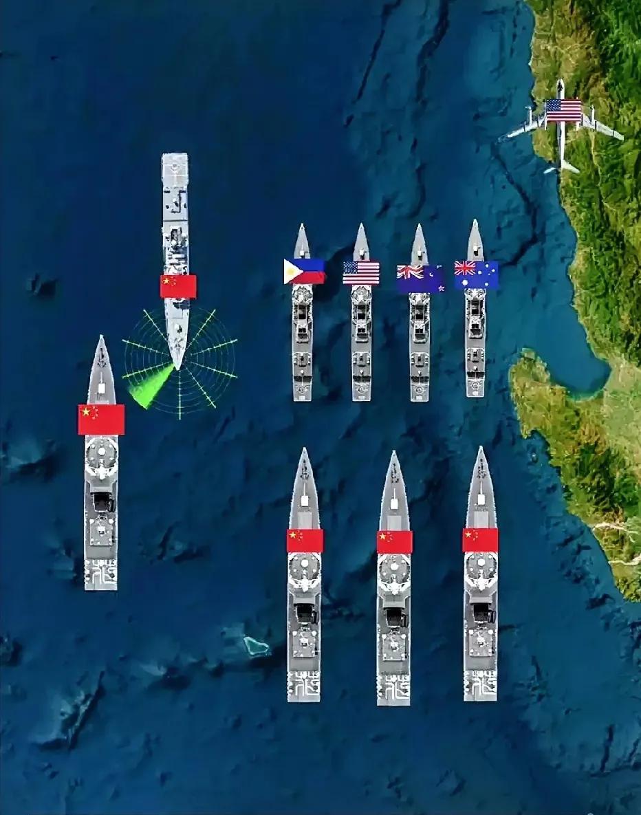 美：别贴这么紧，行不行！菲：不，有安全感。美：散开，按计划演练！澳：演什么