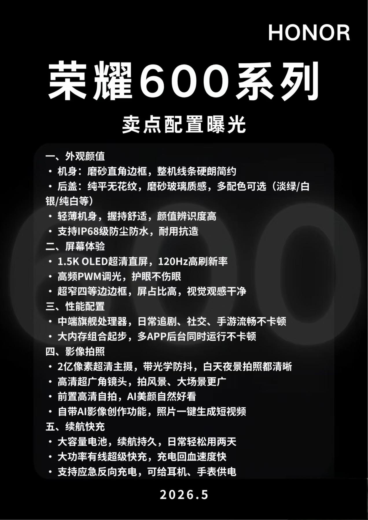 荣耀600系列带你见见啥叫真正的水桶机？中端旗舰芯片打底、IP68防水、1.5K