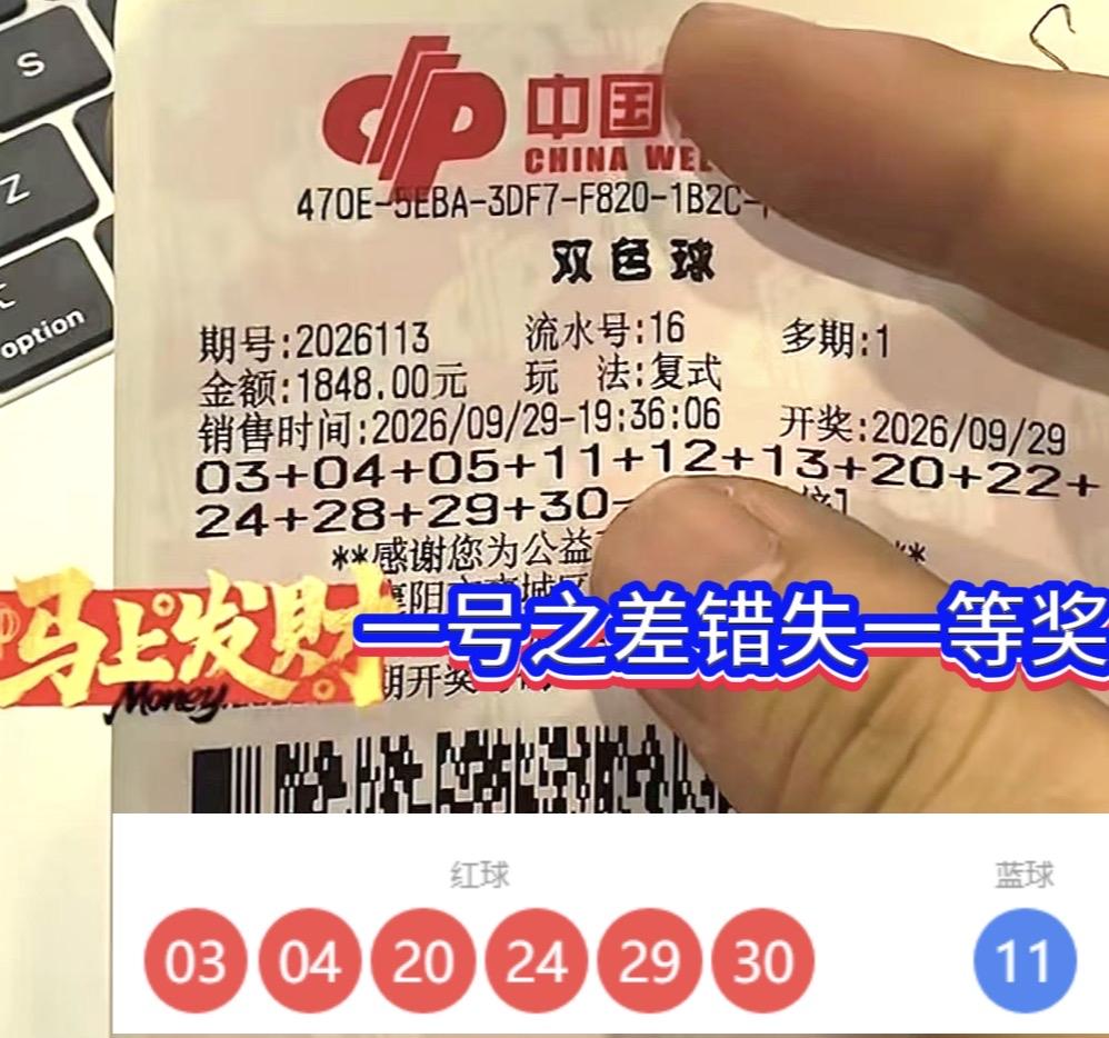 双色球26113期遗憾名场面！12+1大复式红球全中，一号之差错失684万头奖