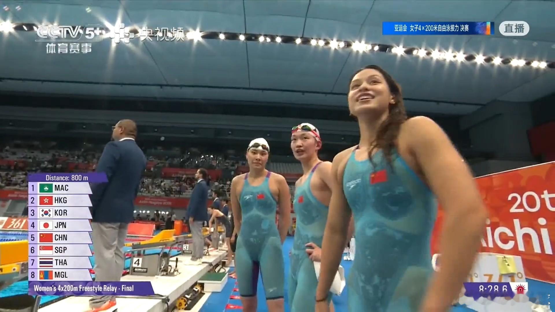毫无悬念！祝贺李家萍、柳雅欣、余依婷、李冰洁轻松拿下女子4x200米自由泳接力冠