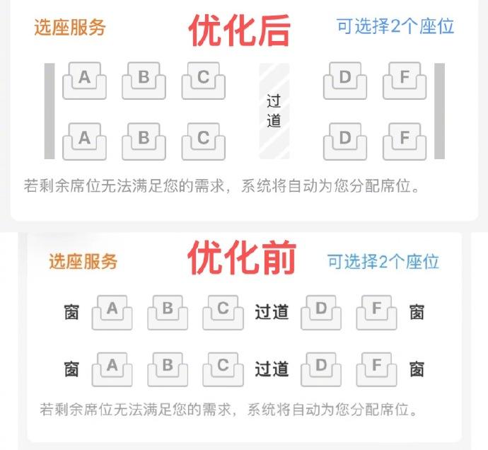 近日，有网友发现12306购票选座界面发生变化，原本A、F座旁标注的“