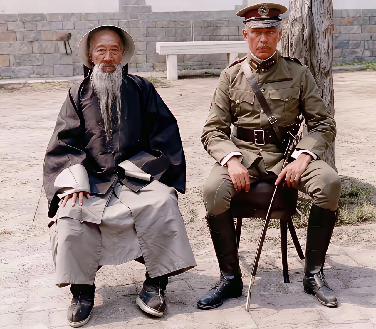 清朝的官服，从着装层面而言，已然属于落后之物。入侵者那副耀武扬威的模样，与清朝官