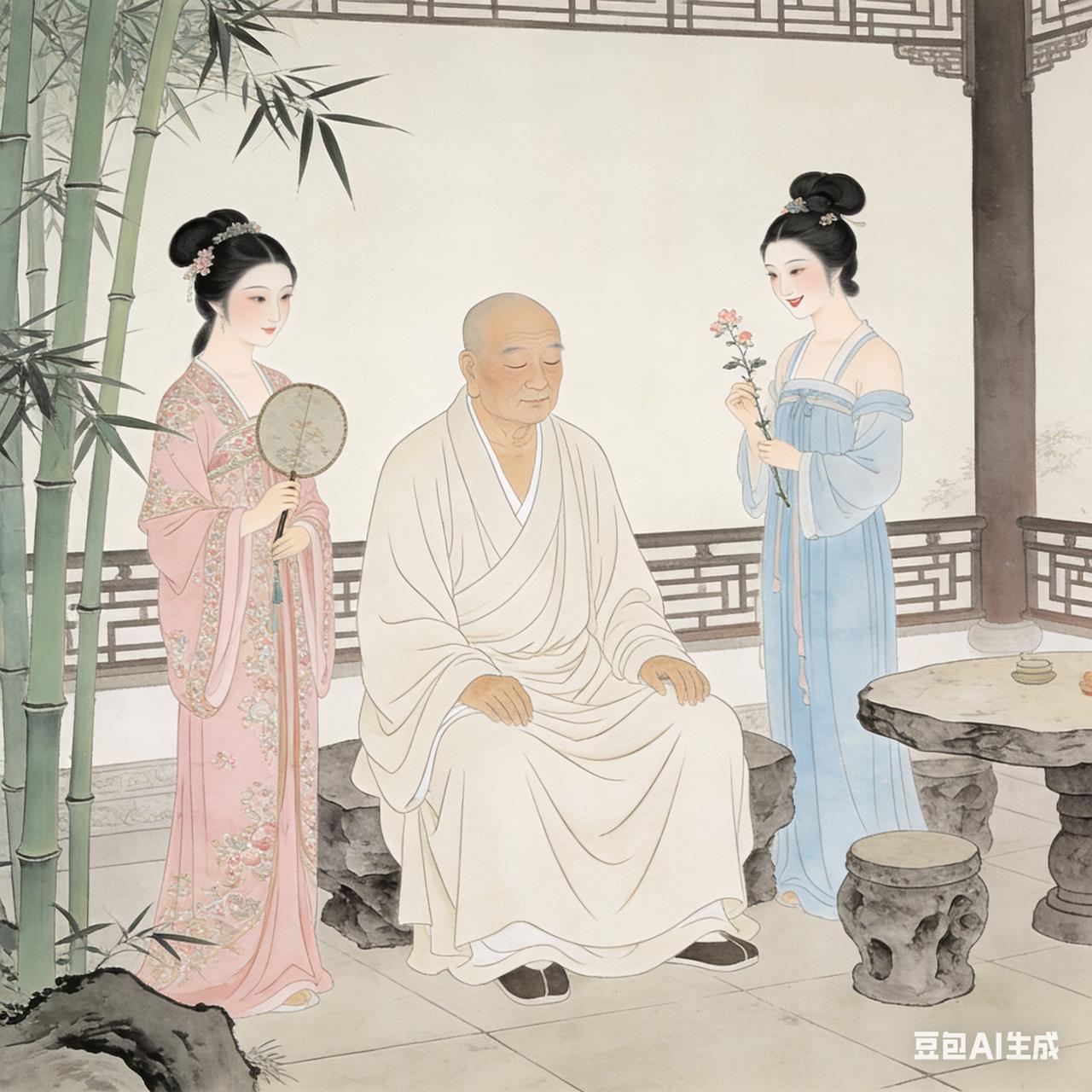 北宋时，普陀寺高僧慧明应邀在忠王府宣讲佛法，听客满座。他讲着讲着，忽然凡心大动，