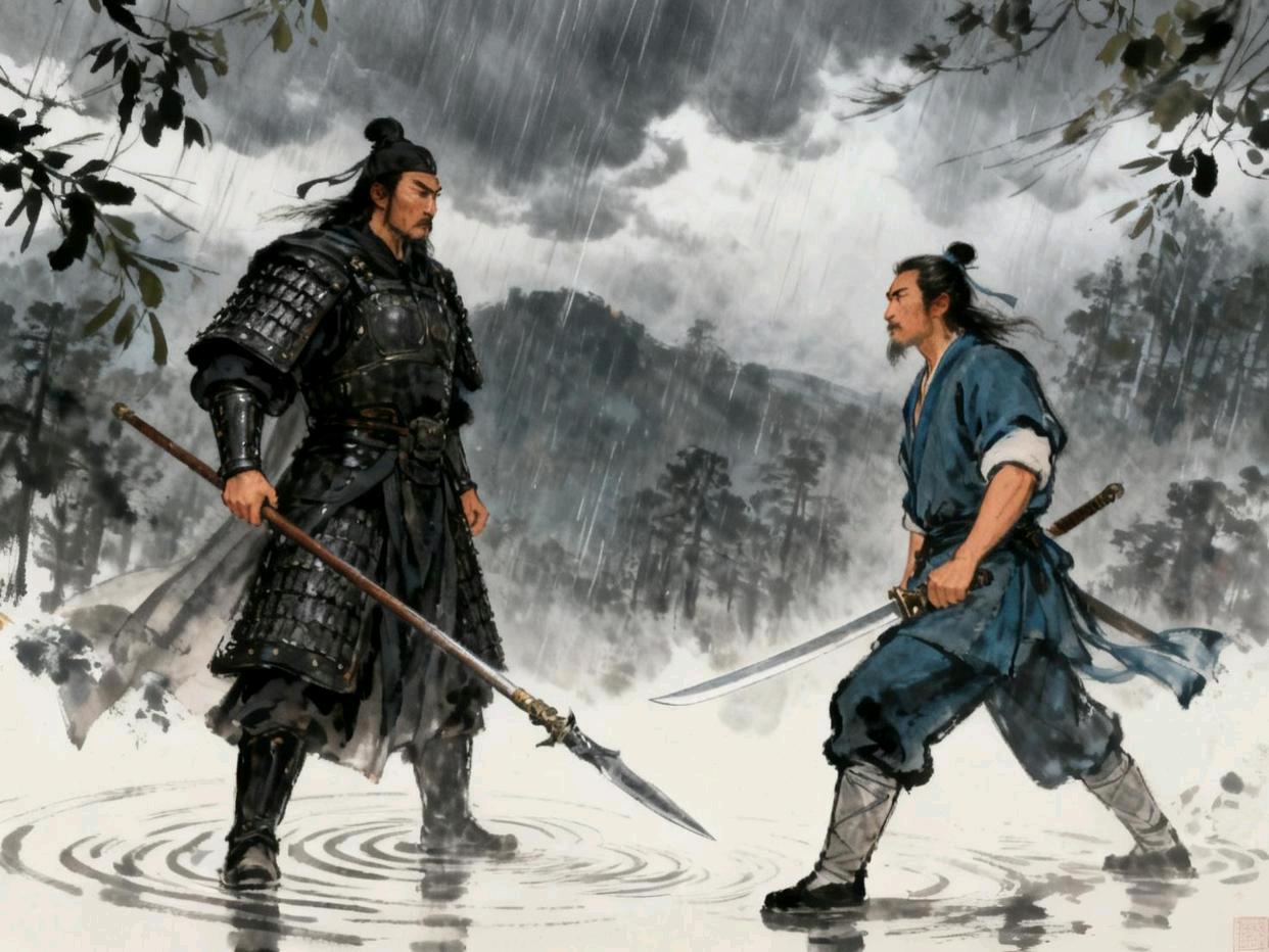 史文恭逃跑时，林冲和他交手几回合后，并未追击。史文恭被抓后，武松问林冲：“你是真