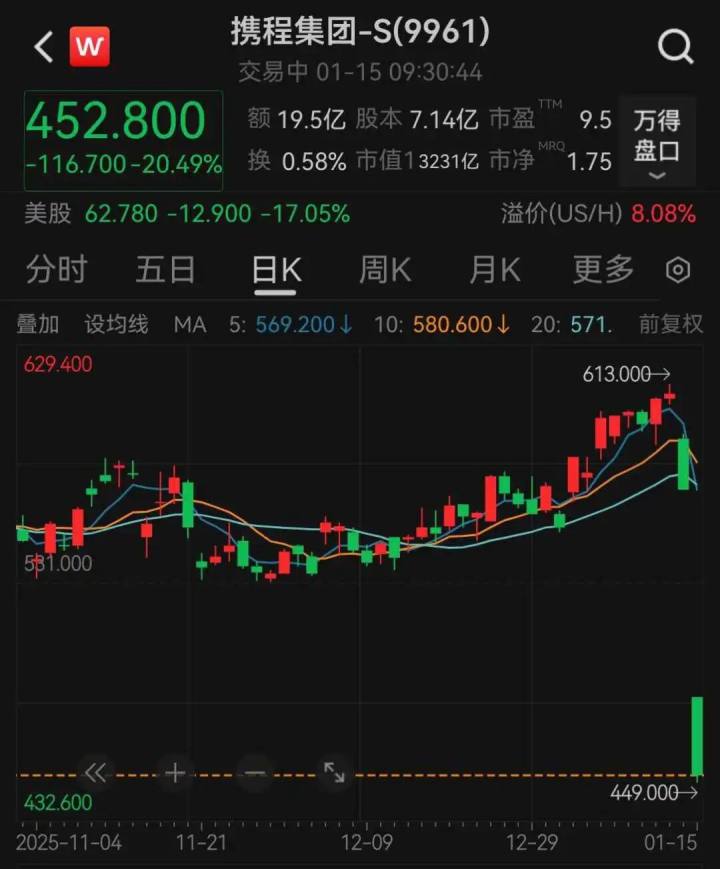 港股携程集团, 大跌