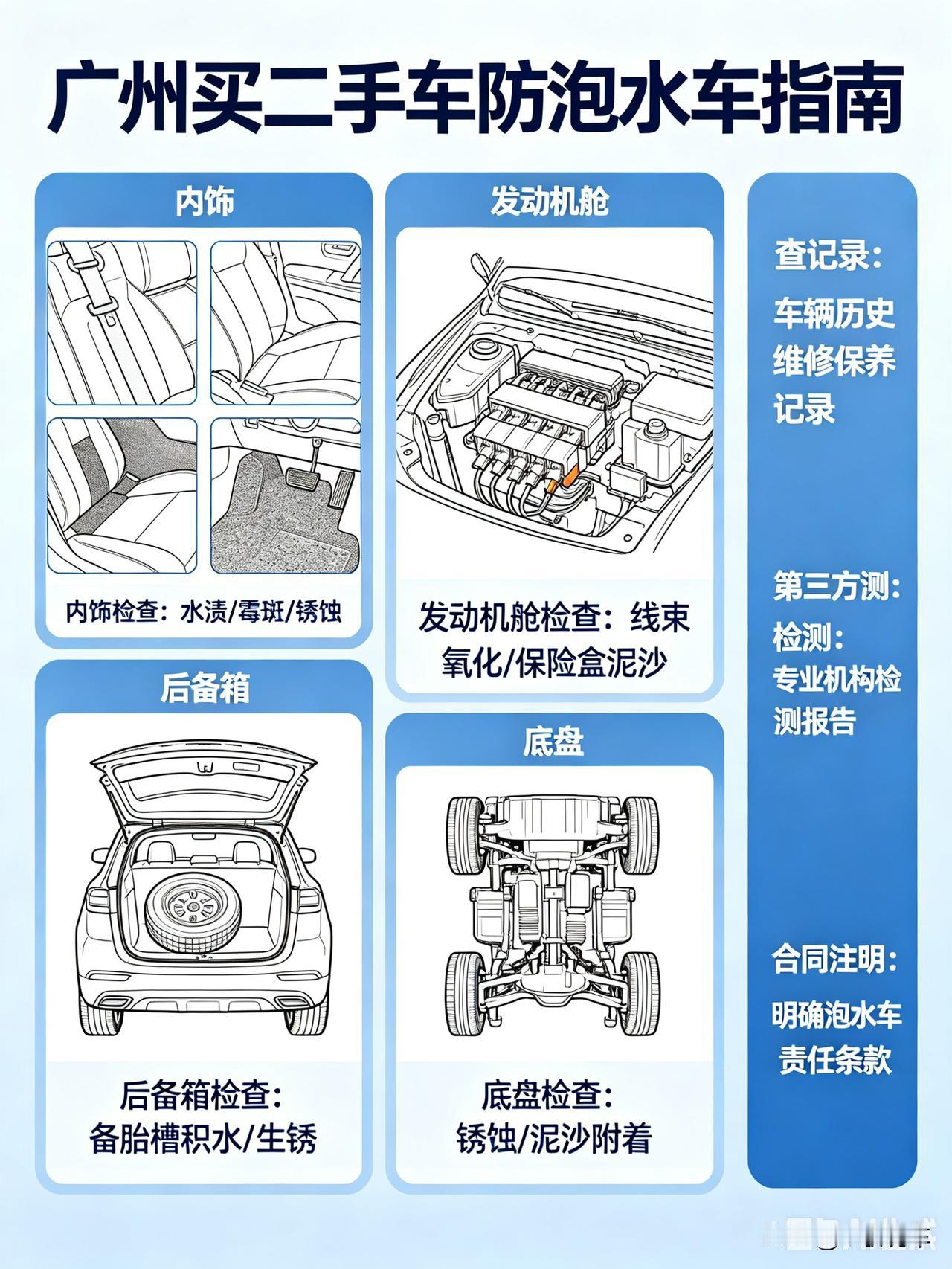 ｜广州买二手车，一招避开泡水车广州这天气，台风一过二手车市场就多了一批“洗澡