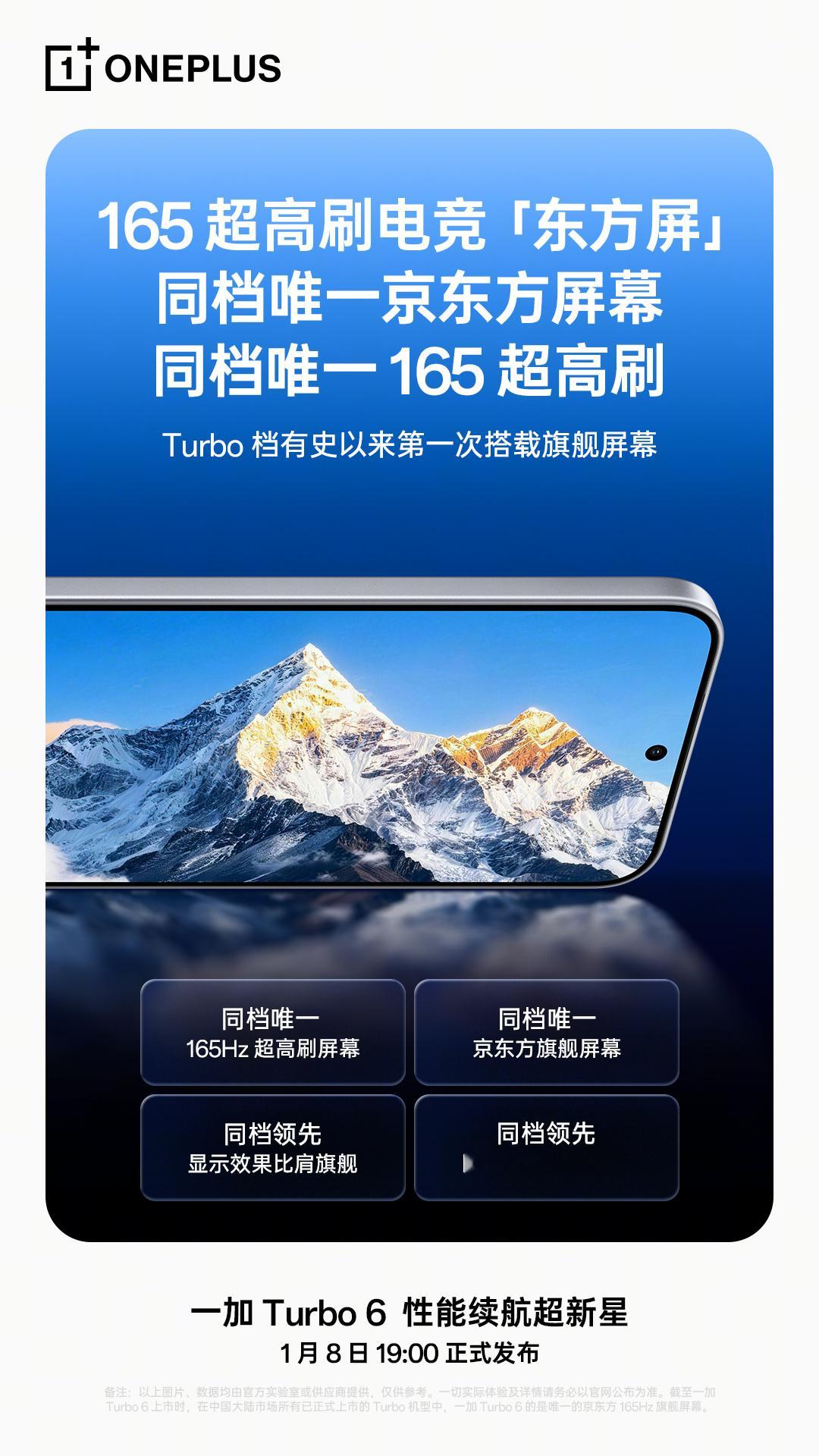 一加Turbo6屏幕部分的信息，这次也是给到了「东方屏」。整体的素质在同档位里