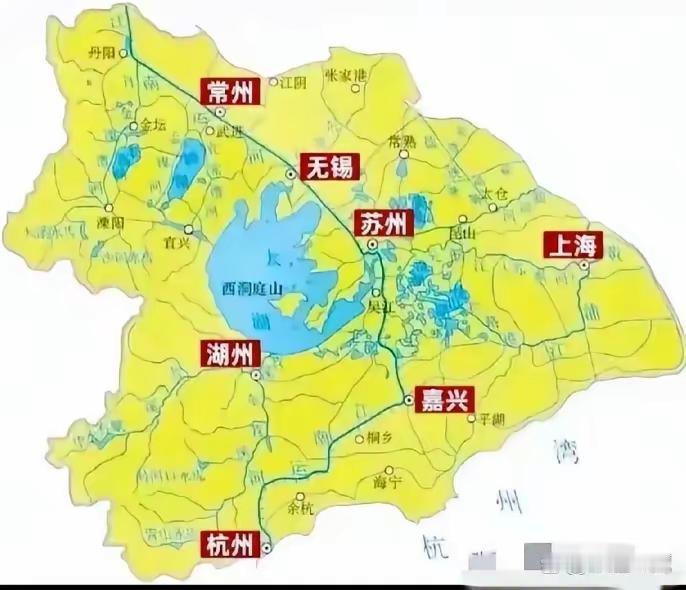 这才是真正的长三角吧。这张图展示的环太湖核心区域，确实是长三角名副其实的精华地带