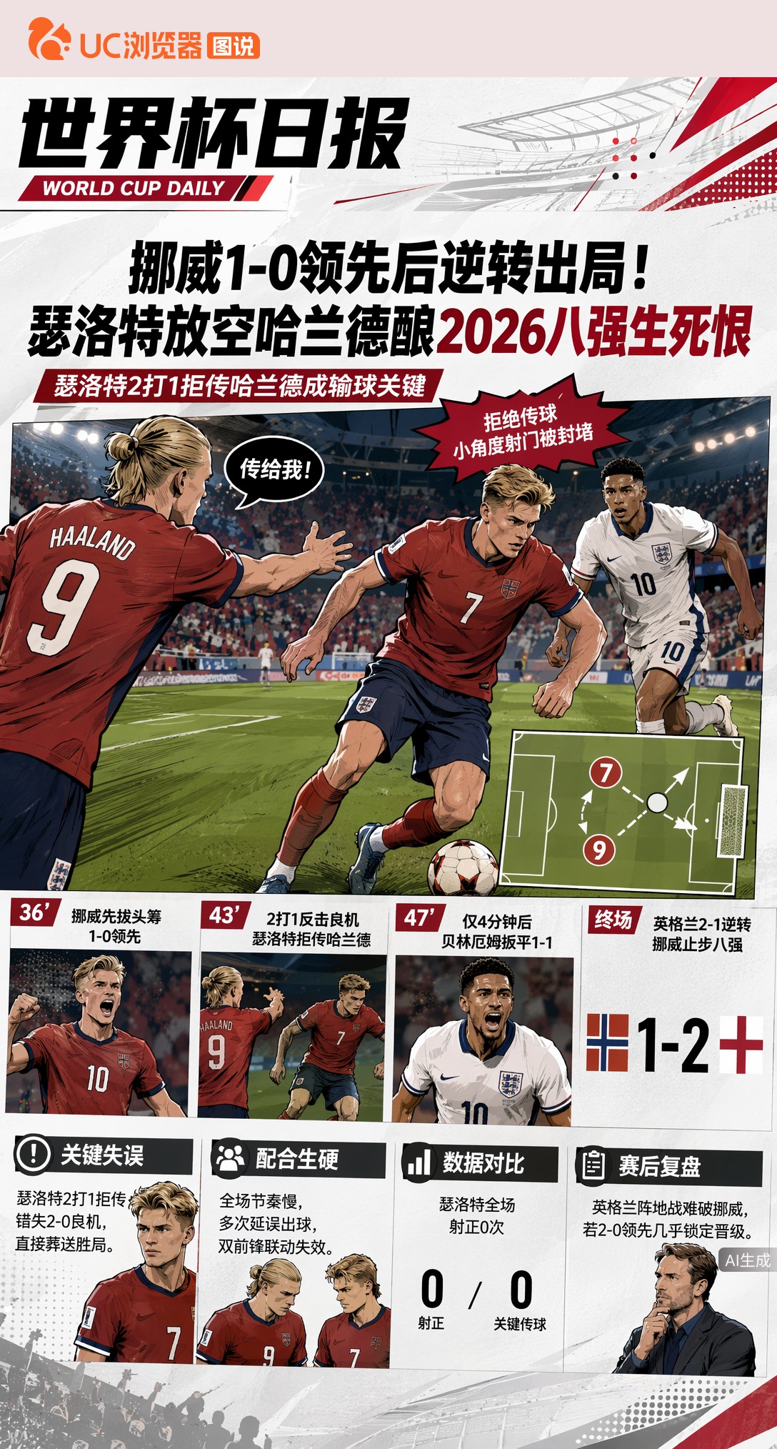 挪威1-0领先后逆转出局！瑟洛特放空哈兰德酿2026八强生死恨