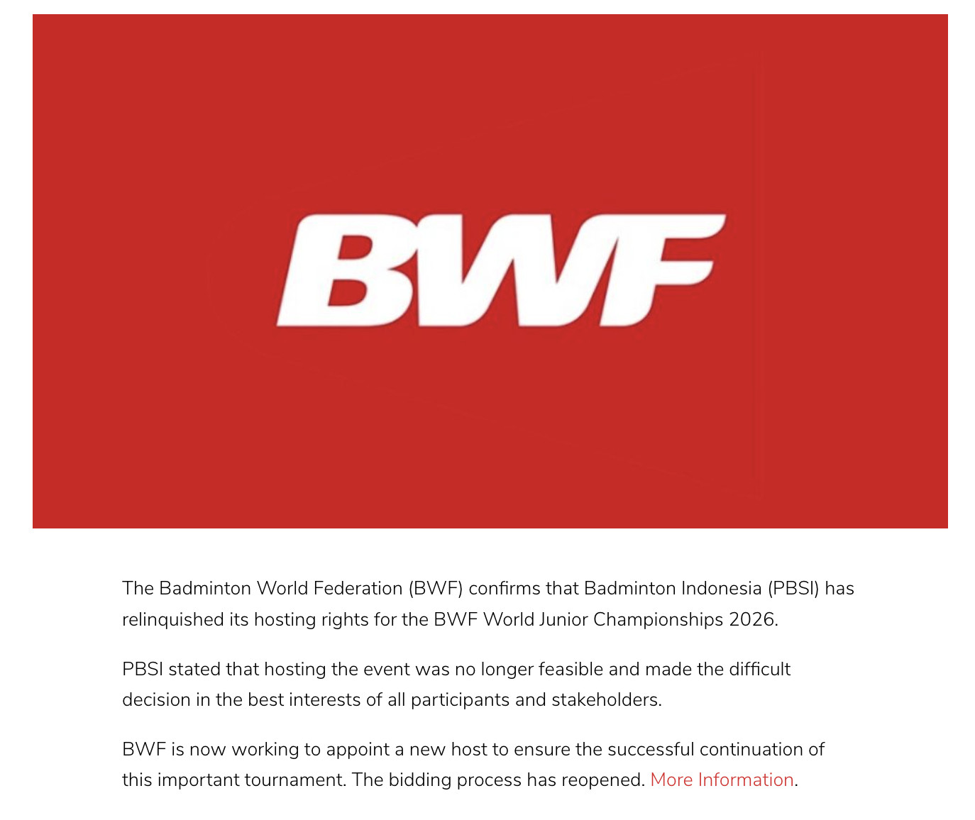 【印尼羽协放弃2026年世青赛的举办权！】世界羽联证实，印尼羽协已放弃2026年