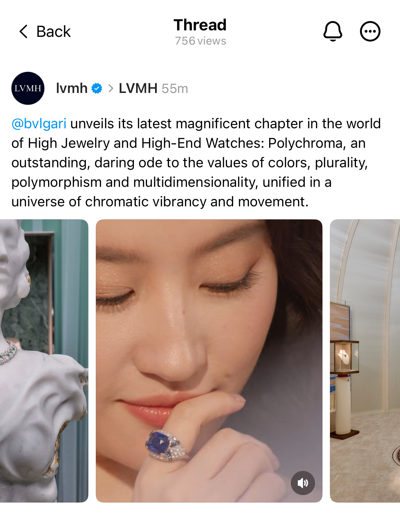 刘亦菲LVMH官方Threads发布BvlgariPolychromaHi