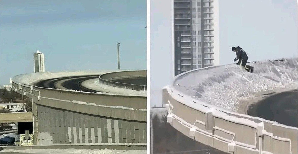 天灾人祸遇到这种扫雪工人真的无语，就没想过后果吗？还搞个坡度生怕车辆不起飞。