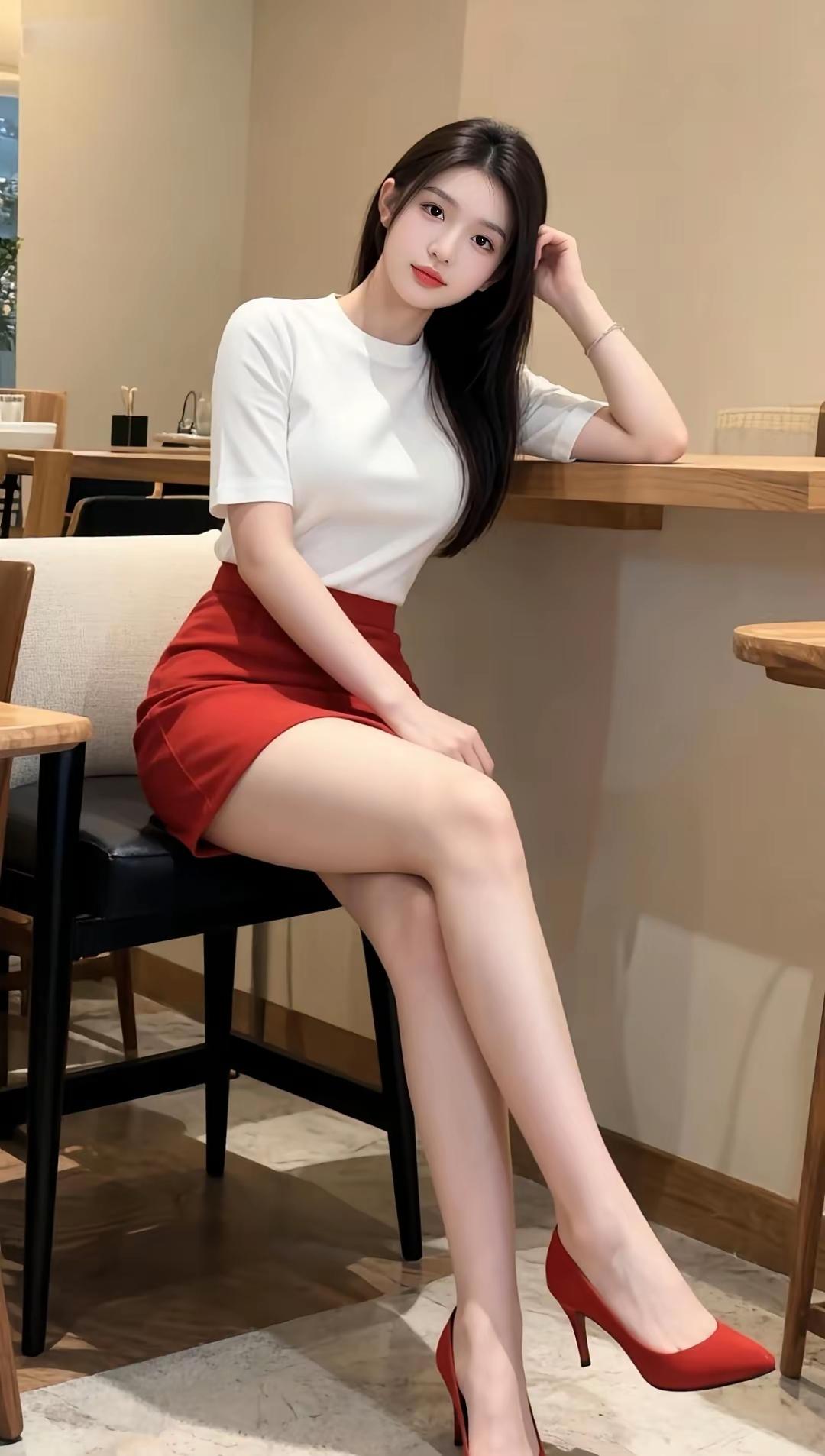 优雅红裙搭配白色上衣，都市时尚感十足！