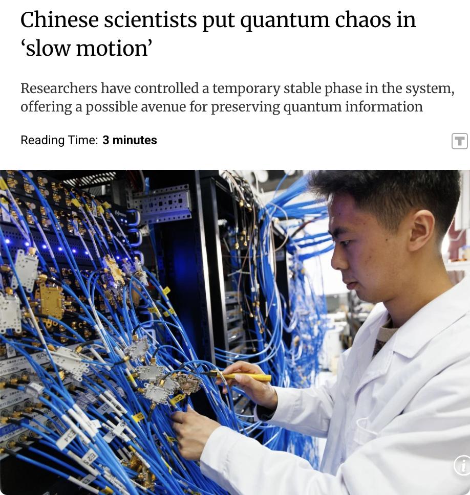 外媒：中国科学家在量子混沌控制领域取得重大突破，首次直接观测并操控了量子系统中的