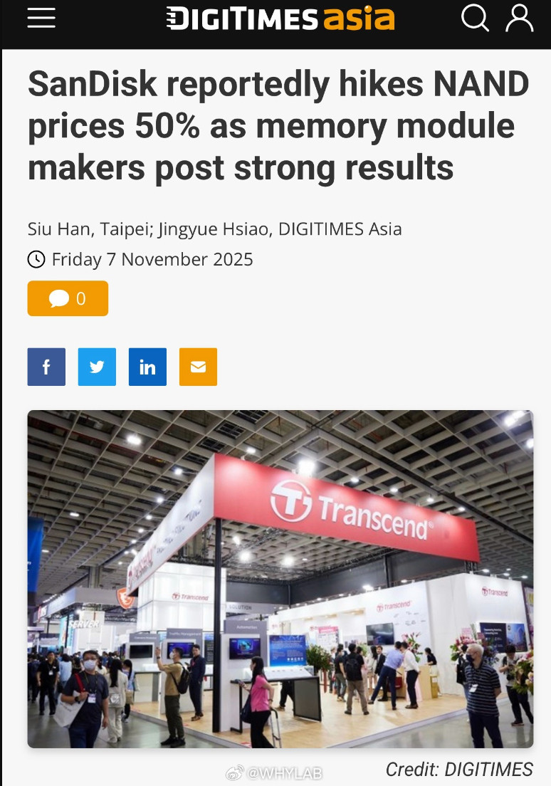 闪迪涨价50%今年囤闪存人赚大发了，闪迪已经通知客户涨价50%，明年旗舰机搞不