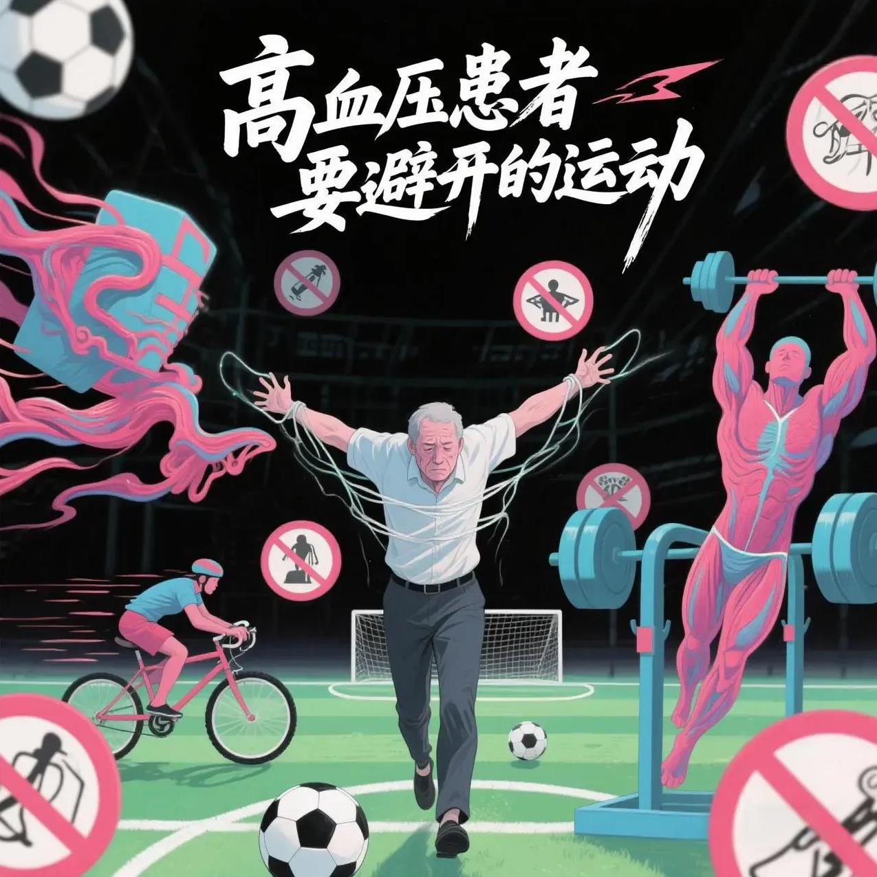 1.憋气类运动：举重、拔河、俯卧撑等会导致血压骤升，极易引发危险（用力时屏住呼吸