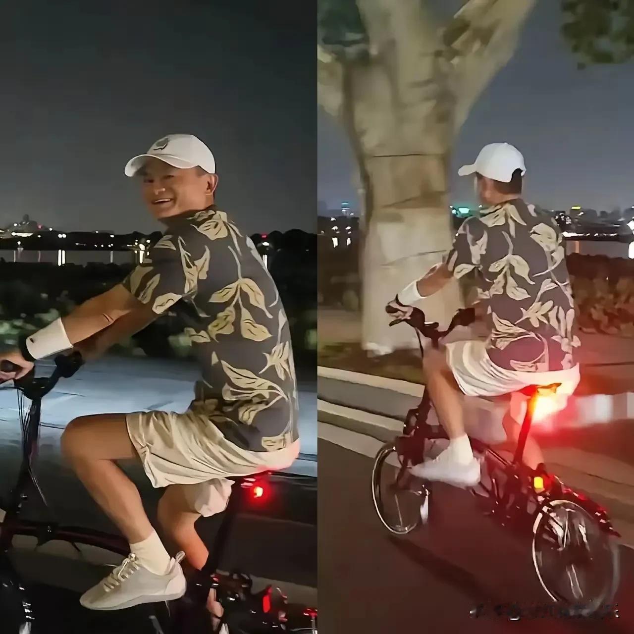 马云夜骑西湖，他身上装备不便宜，我看上她都折叠自行车，好家伙要一万八。人家一