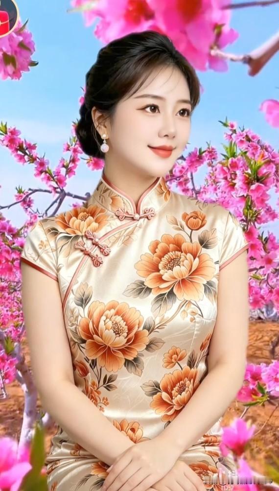 春日赏花，着一袭旗袍，化身东方美人，韵味满溢。张爱玲言，衣服是袖珍戏剧，旗袍便是