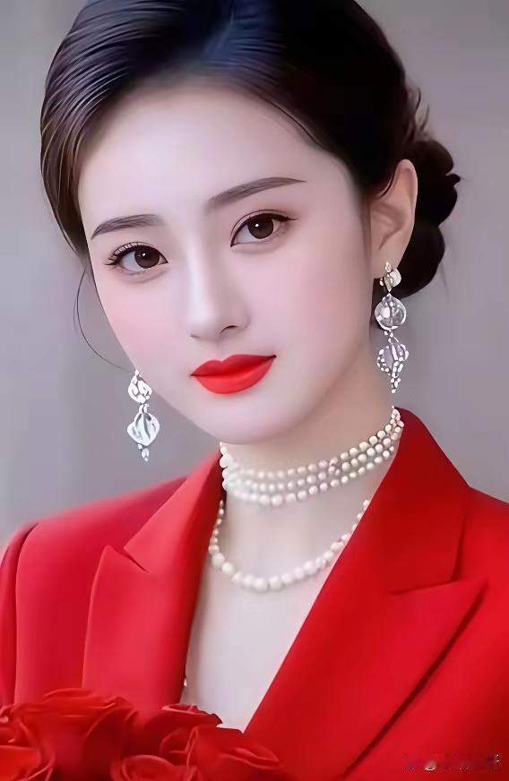 优雅红衣，珍珠闪耀，玫瑰相伴，尽显高贵气质！🌹💎👗