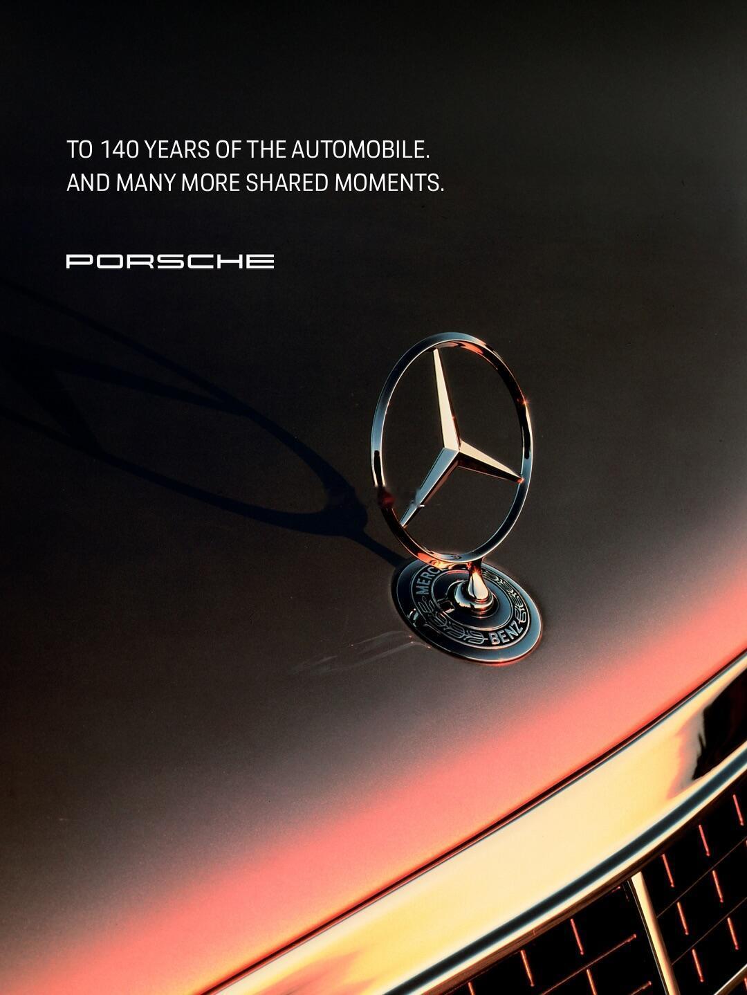 保时捷给奔驰140岁贺寿图里的小心思，作为梅奔同在斯图加特的好邻居，同时也是旗鼓
