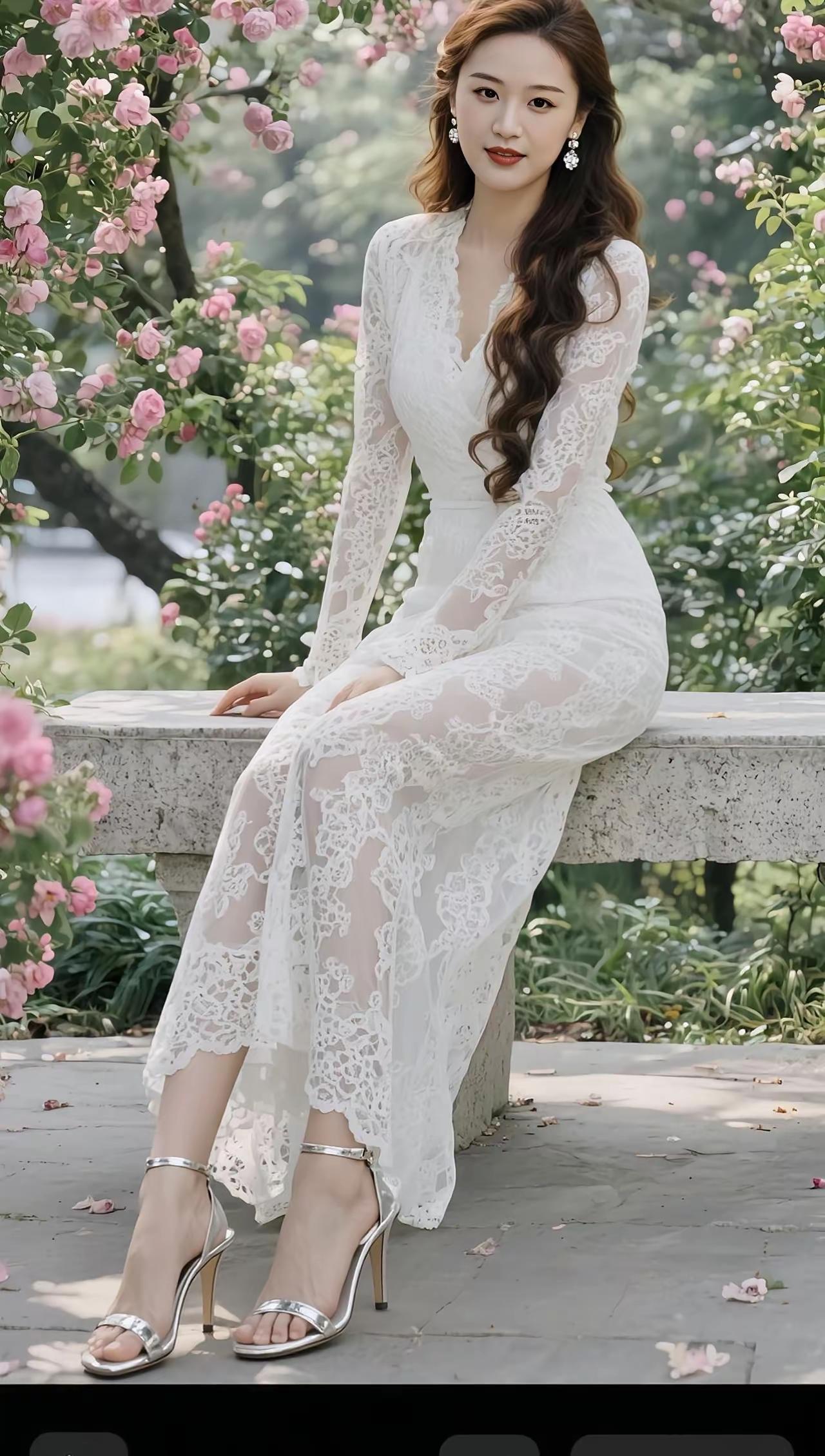 优雅白裙，花海中的仙子分享一张最美风景照