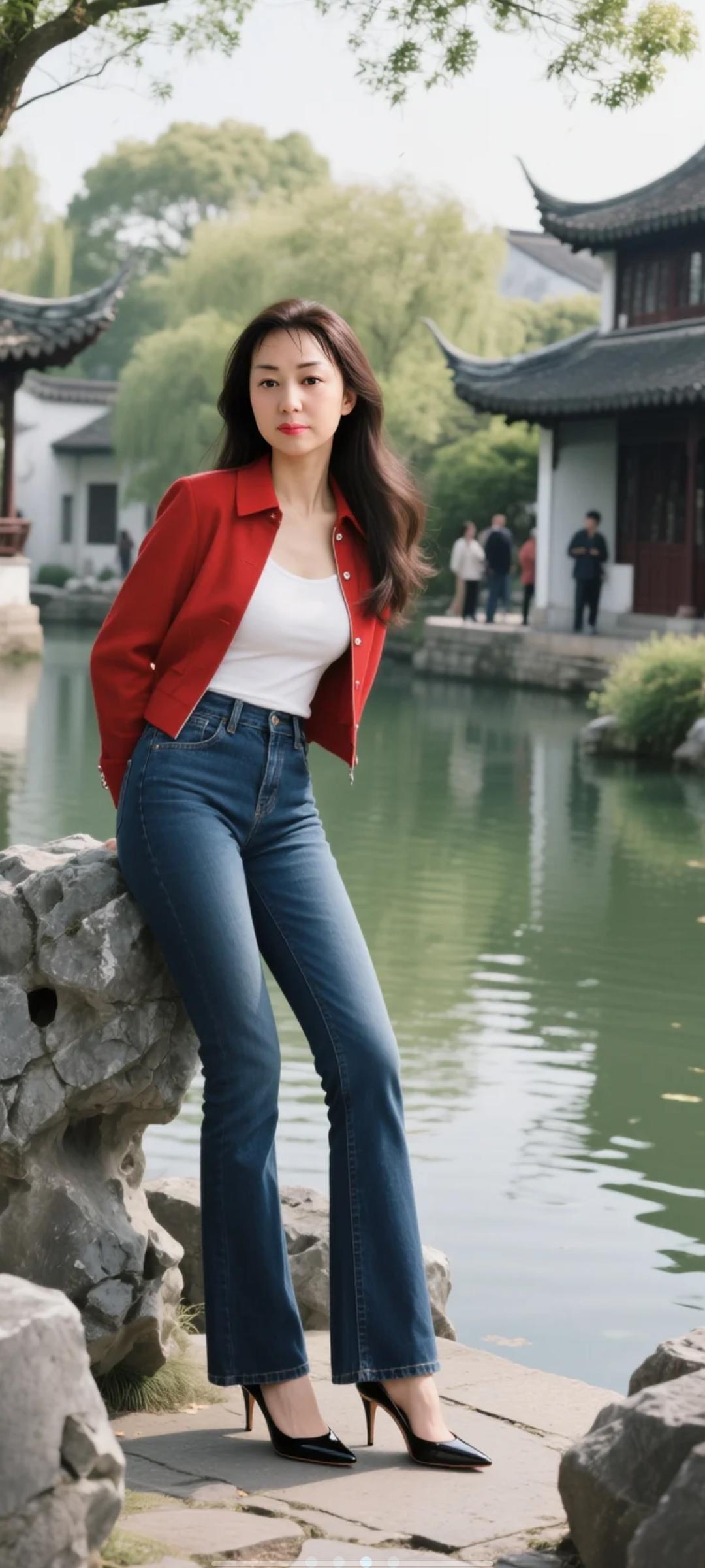 这样的身材才是，完美身材了吧，在配这牛仔裤！太时尚了！牛仔裤如何穿出时尚感?