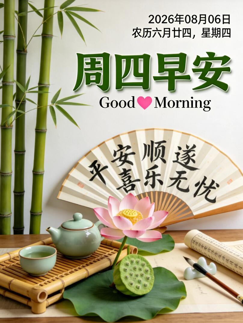 周四清晨，送上真挚的祝福🌿！8月的盛夏，暑气依旧萦绕身旁，愿你守住内心的一份清