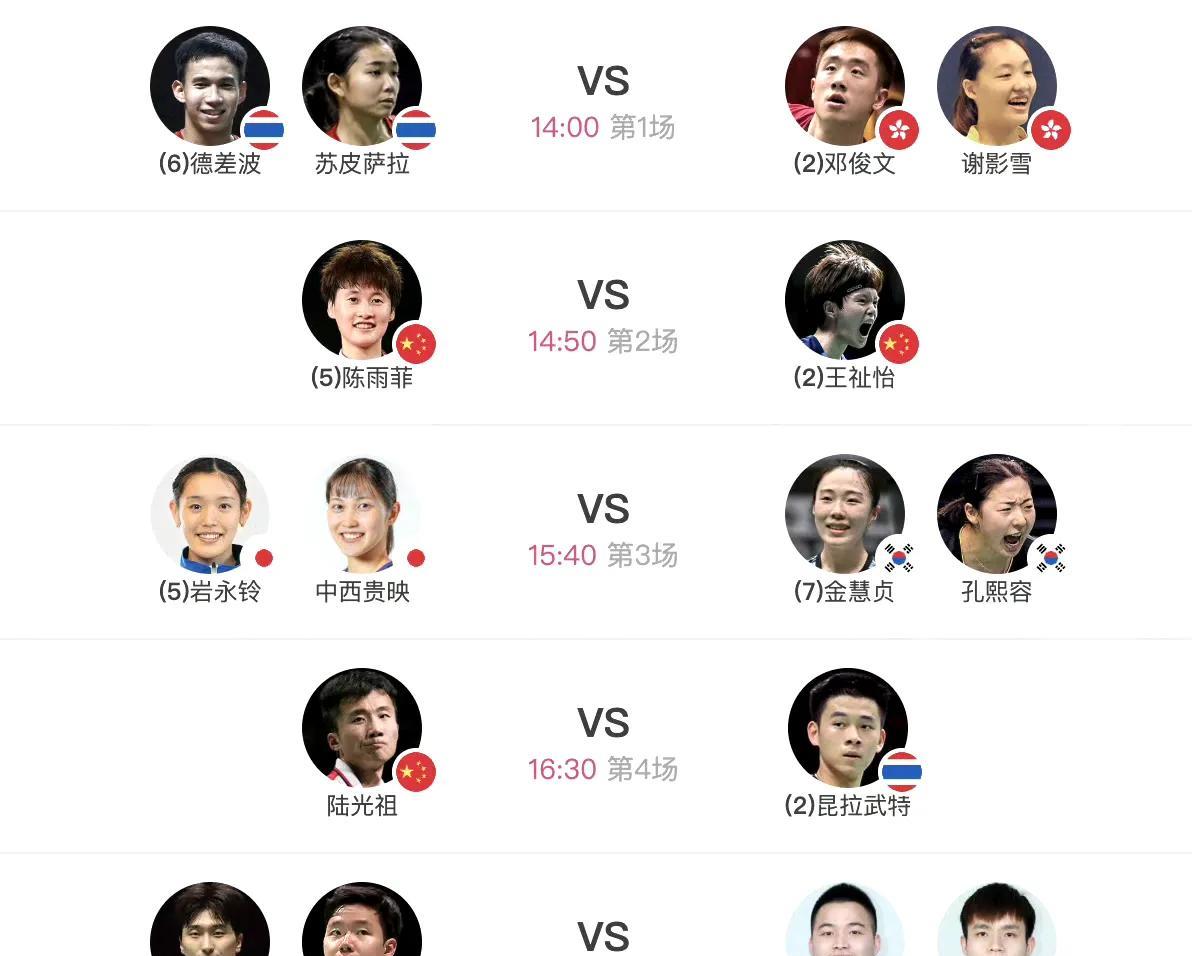明日（6月1日，周日）赛程！2025年新加坡羽毛球公开赛6月1日赛程如图。各