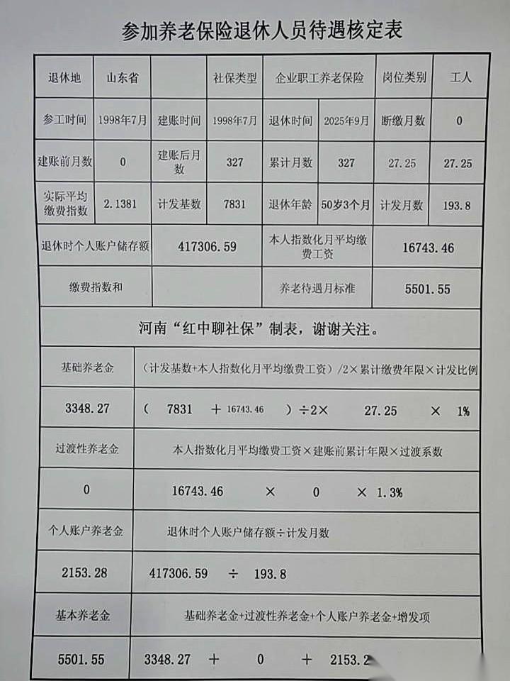 来看一个山东大姐的养老金案例。刚满50岁，从一家普通企业办了退休。没啥背景，也