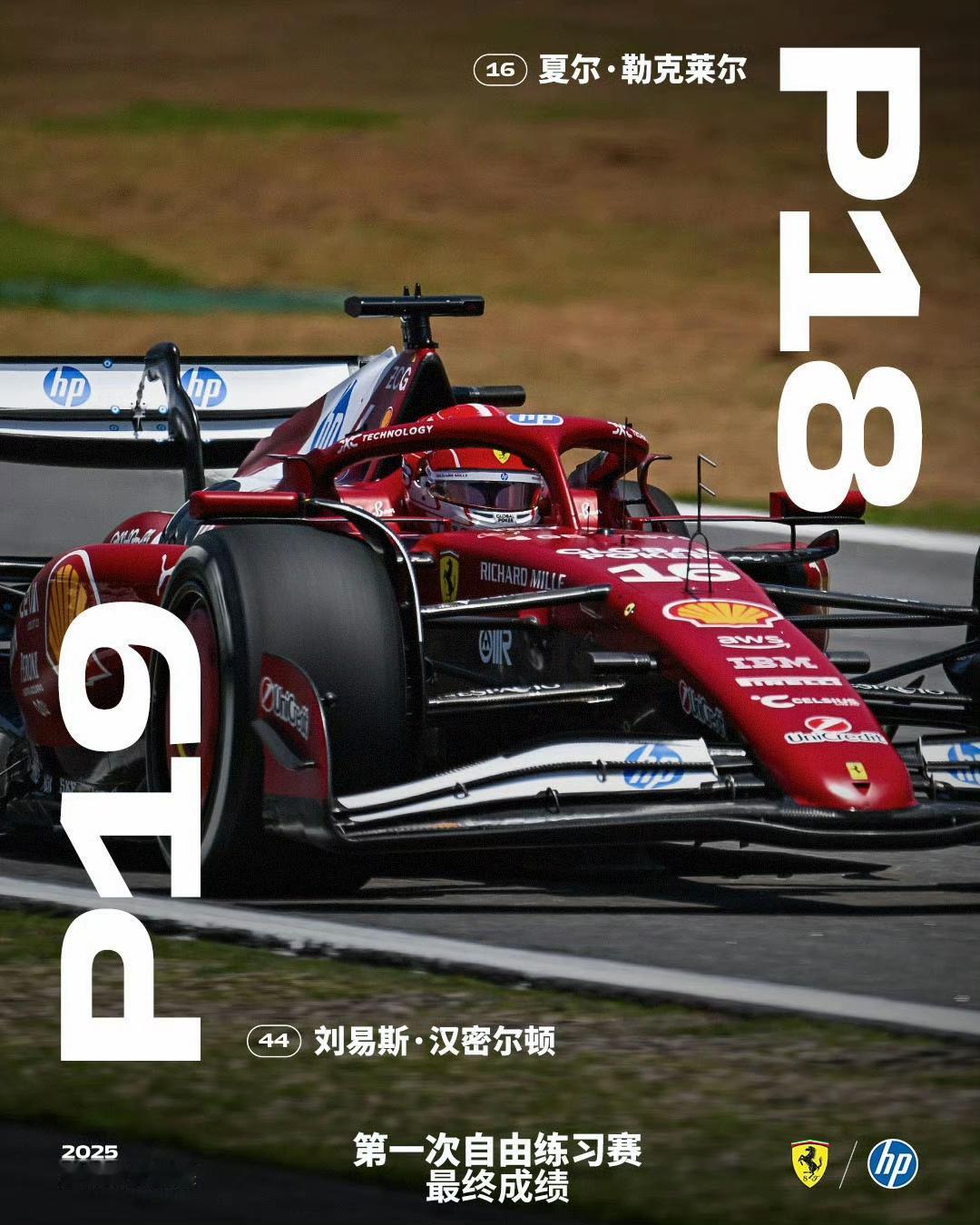 2025F1圣保罗大奖赛一练，法拉利双雄位居18、19。冲刺赛排位赛：有惊无险