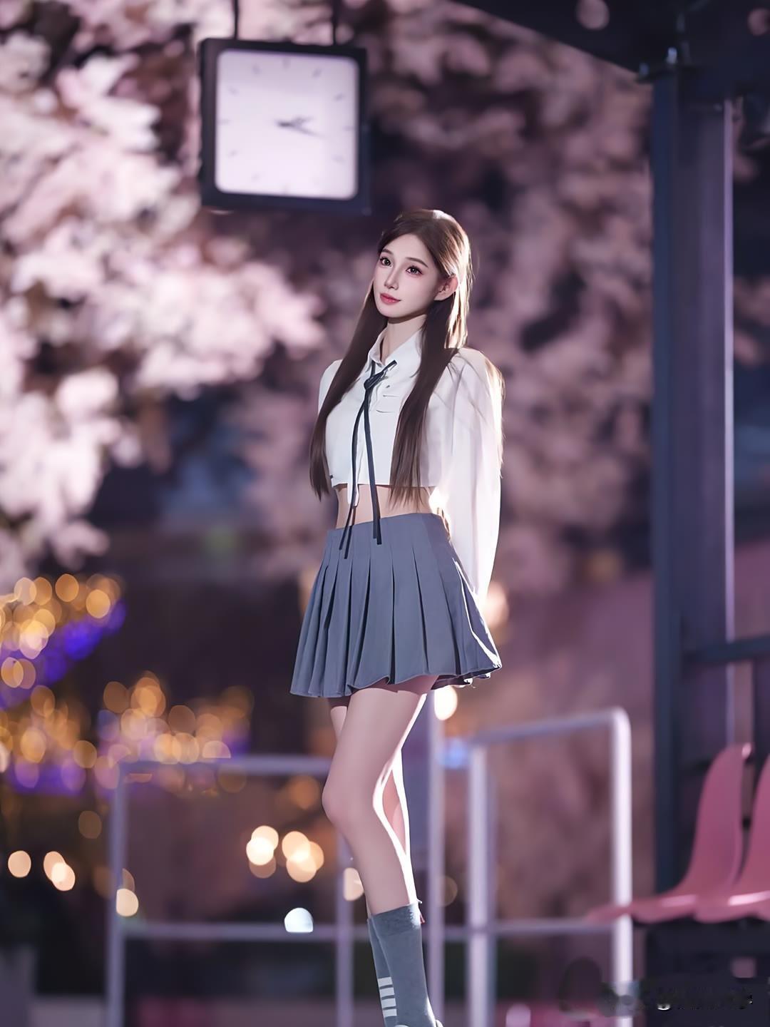 樱花树下，佳人倚栏，岁月静好。公园里的樱花樱花美景