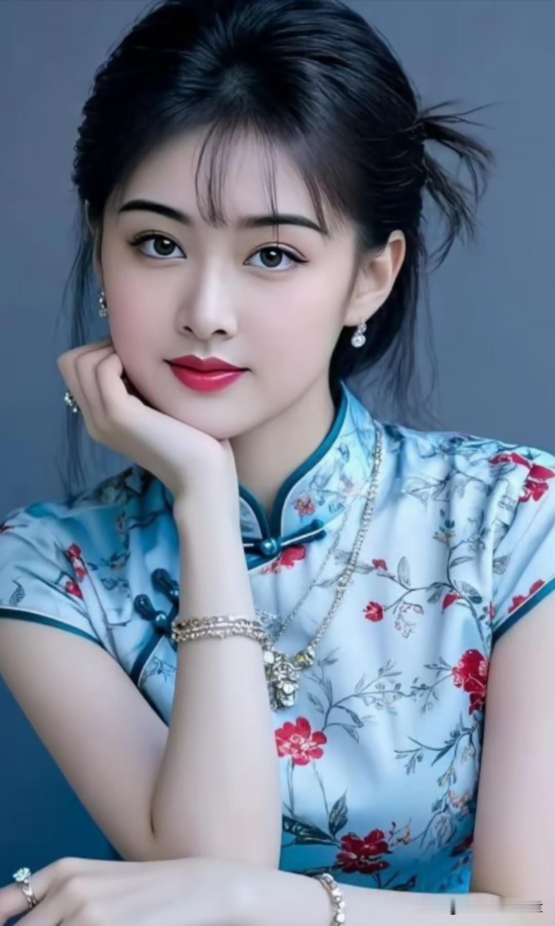 山坡羊·醉芳华青襟凝秀，花枝盈袖，一眸风月温柔透。绾云柔，黛眉悠，倾城