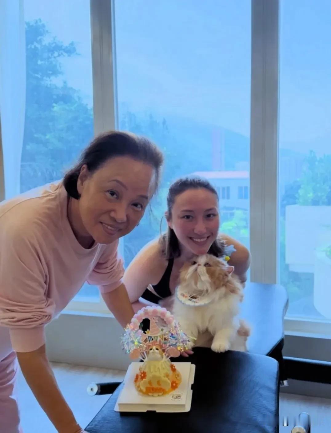 赌王三太陈婉珍，和女儿何超云一起，庆祝她们的爱宠十周岁生日。73岁的三太，看着