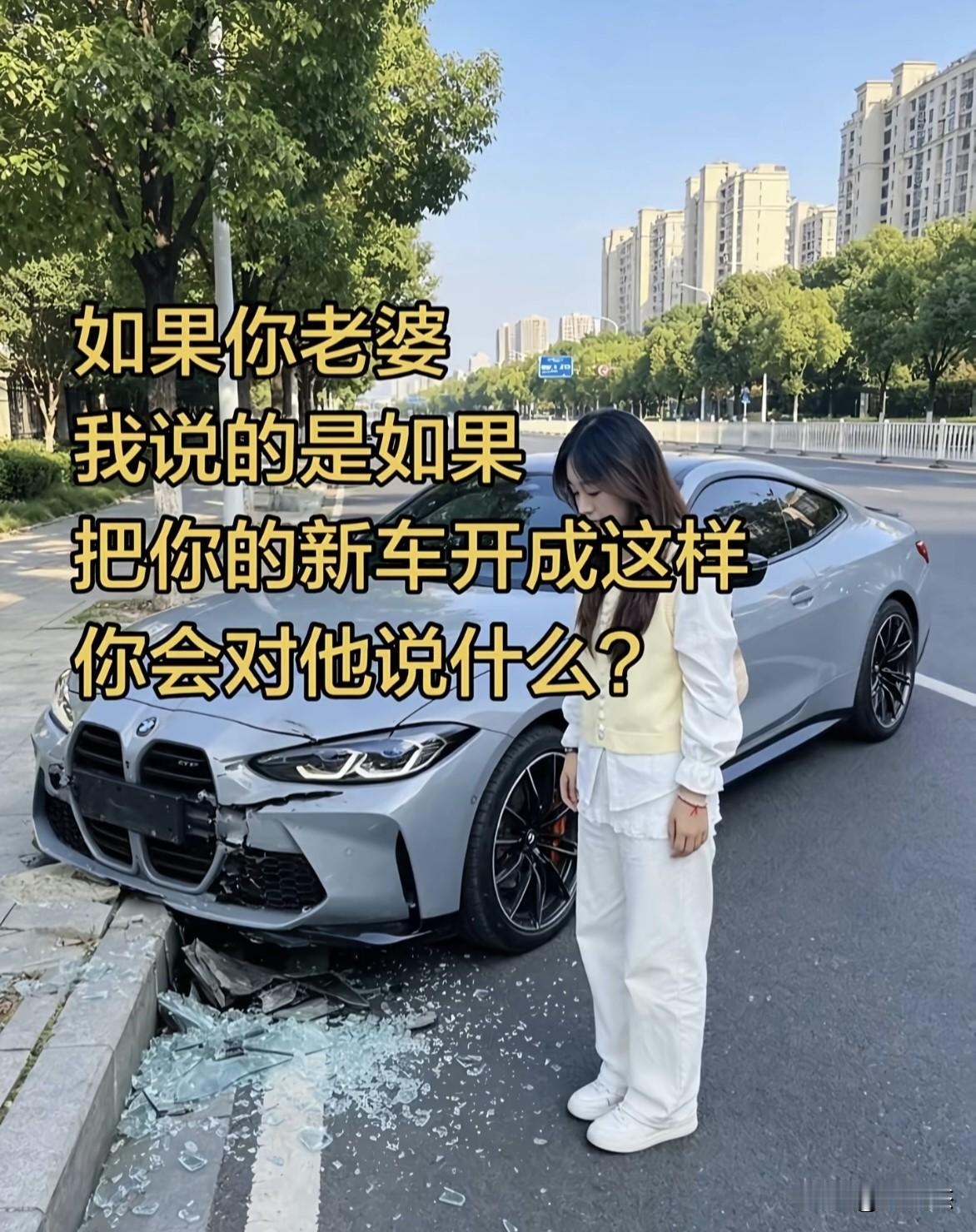 如果你老婆，我说的是如果，把你的新车开成这样，你会对他说什么?