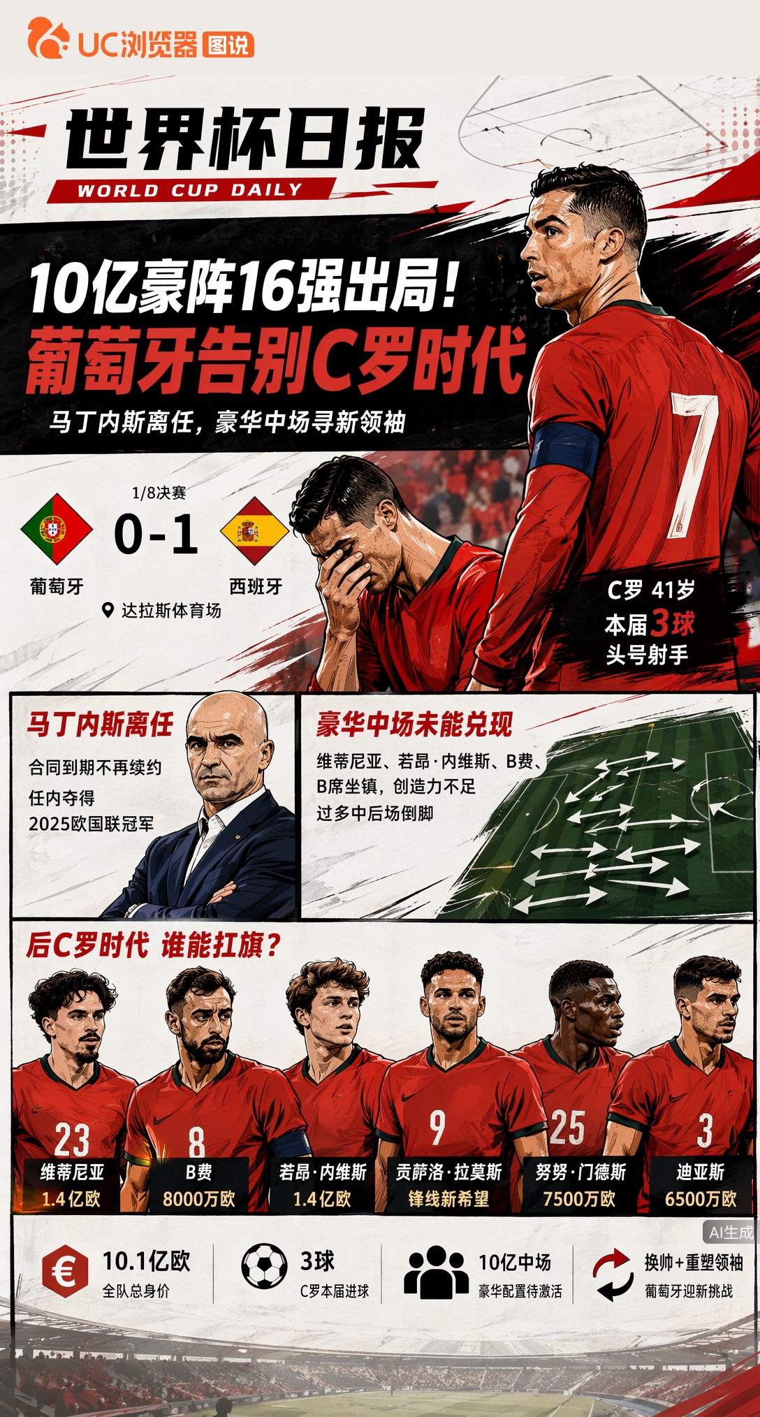 10亿豪阵16强出局！马丁内斯离任，葡萄牙正式告别C罗时代