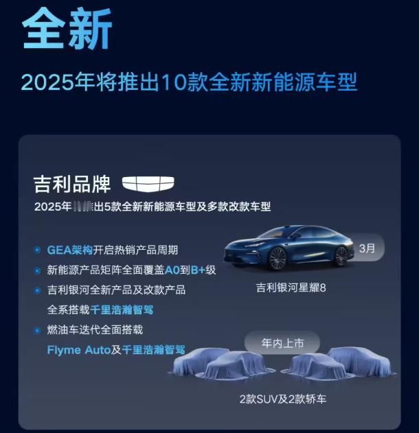 吉利汽车2025年将推出10款全新新能源车型吉利汽车在新能源的路子上，其实一直就