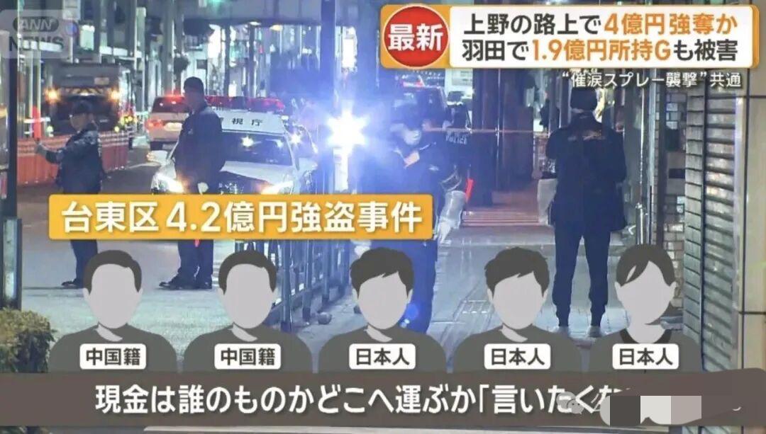 两中国人日本东京4.2亿日元巨款被抢，事发1月29日晚上九点。在东京台东区御徒町