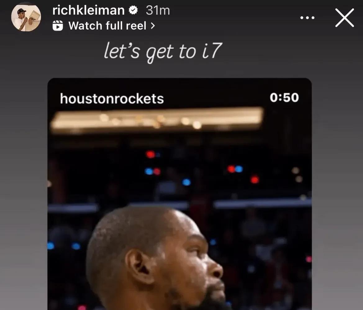 NBA情报局7月7日讯杜兰特官宣加盟火箭，球衣号码引爆中国球迷圈！KD经纪
