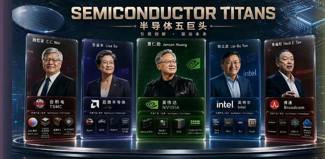 看到网友分享的一张图，半导体五巨头居然都是华裔面孔？