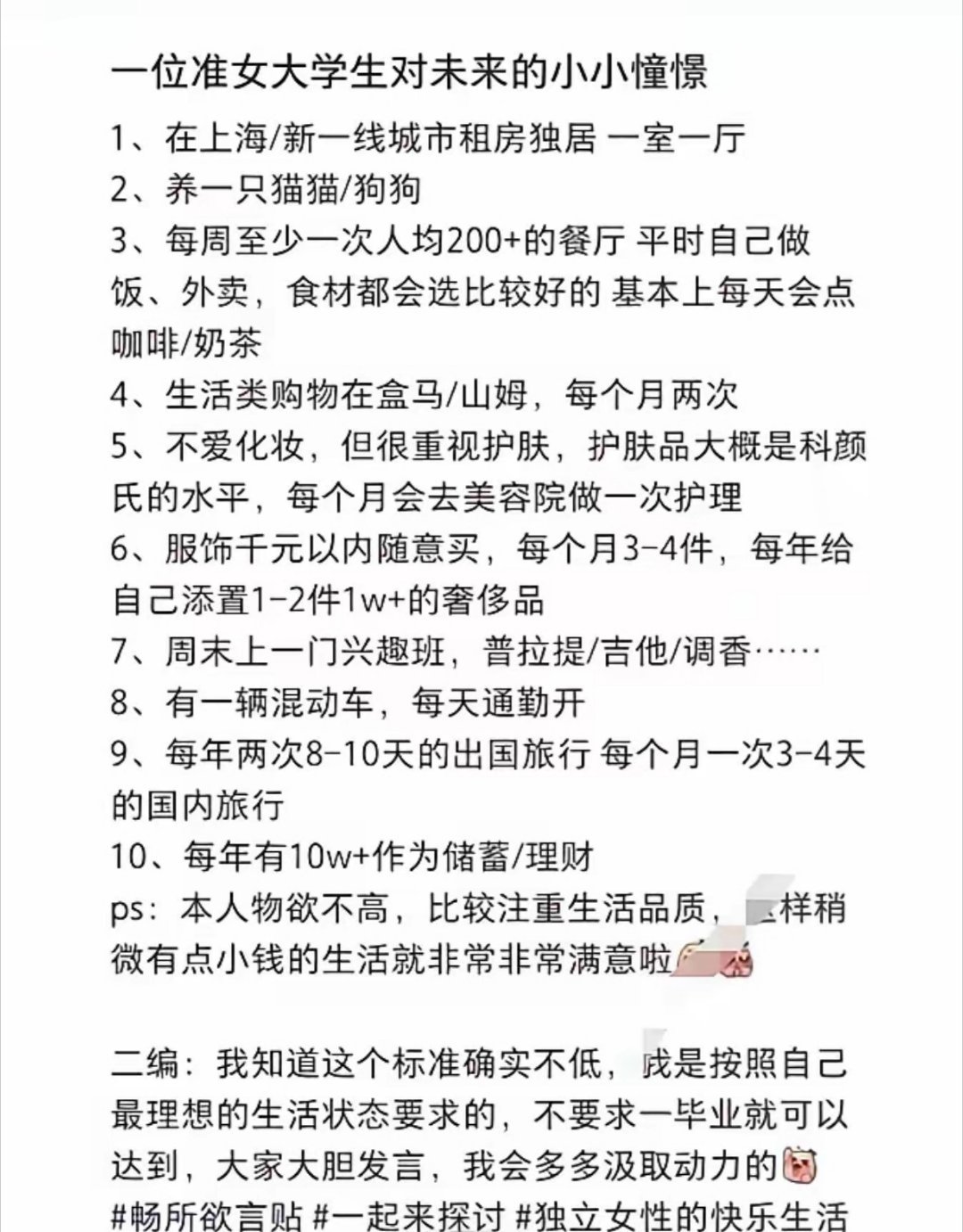 一名准毕业的女大学生在即将踏入社会后的生活期待。
