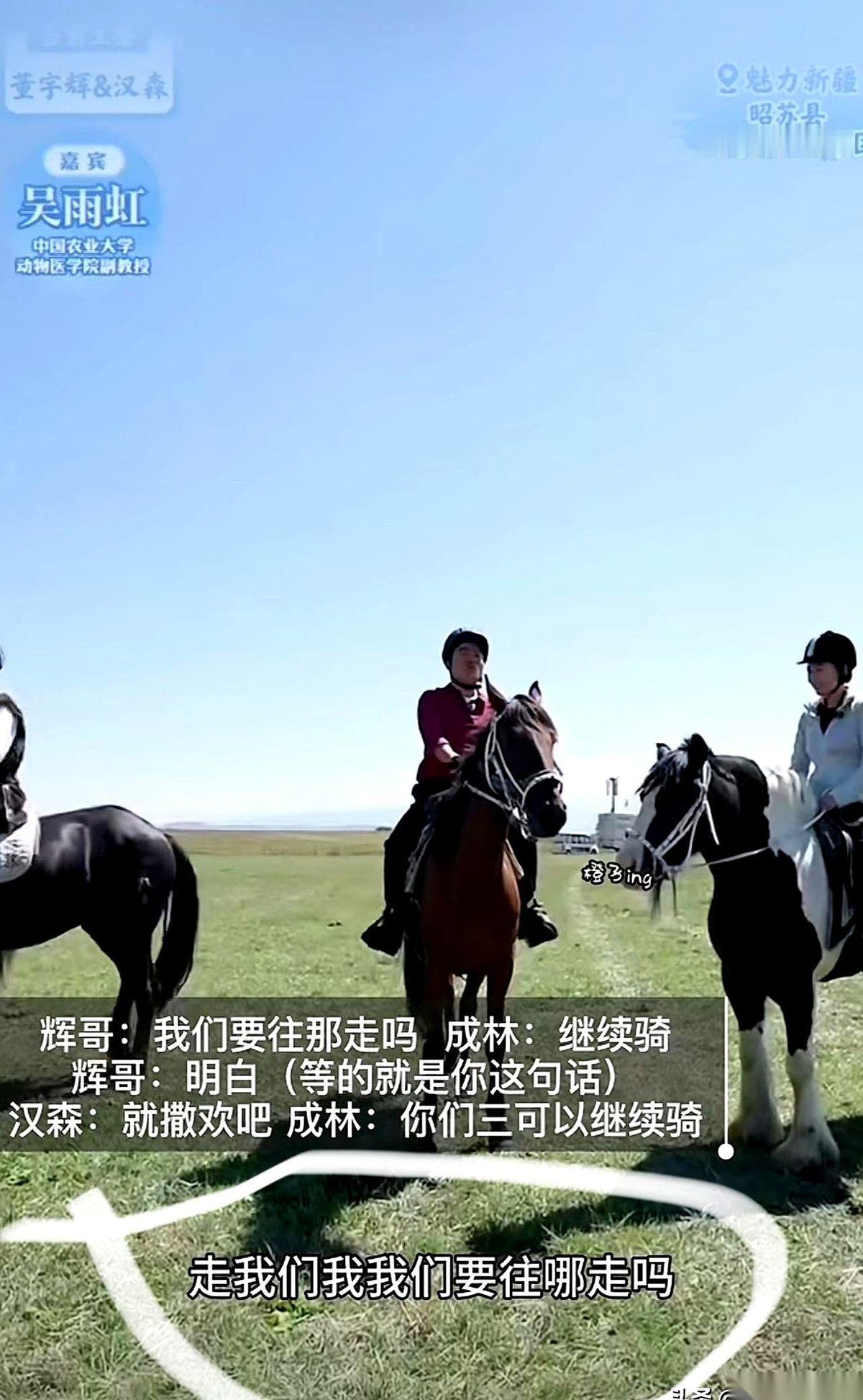 网上这段董宇辉骑马的片段，硬是透出了一股滑稽的职场反差感。上一秒他刚跑完一圈意犹