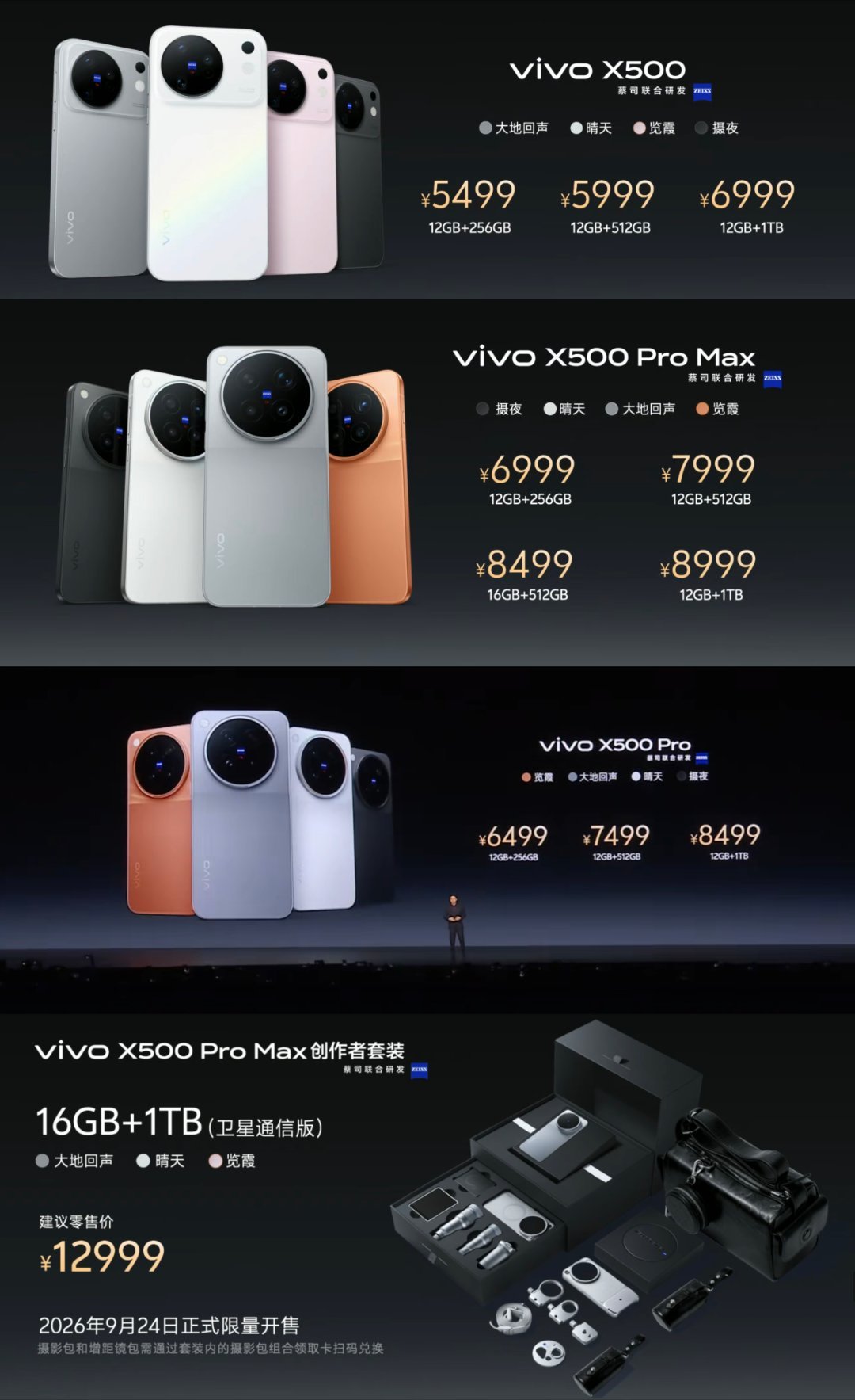 5499元起，vivoX500系列发布vivoX500标准版12+256GB