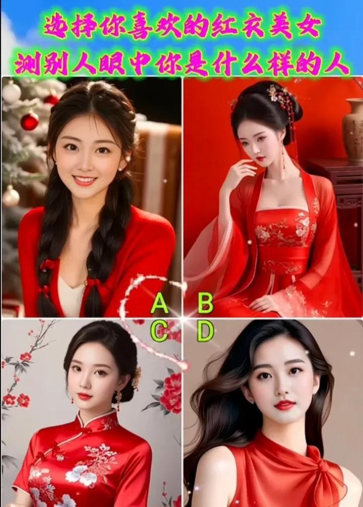 心理测试1276，选出你喜欢的红衣美女，测别人眼中的你是什么样子？#万能生活指南