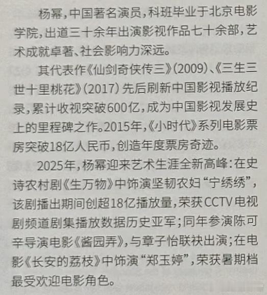 第31届白玉兰奖场刊发布——提名本届最佳女主角的杨幂，在场刊介绍里的关键词：——